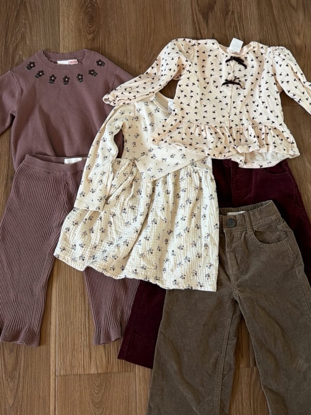 Zara Cream Floral Ruffle Blouse with Navy Accents